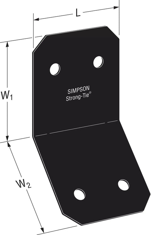 Diagram of Avant Collection ZMAX Black Powder Coated Knee Brace Connector for 6X Lumber Outdoor Accents 12 Pack, showing dimensions.