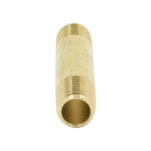 Brass pipe nipple, 1/2 in NPT male x 1/2 in NPT male, 3 in long, pack of 2