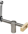 Professional Grade Woodworking Table Vise With Tenon Stop Strip Rock Steady Bench Fixture For Hardcore Carpenter And Machinist Shop Rig Built Tough Brass Workshop Clamp with a metal handle and brass stop.
