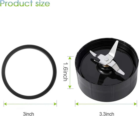 Cross Blade Replacement Kit With 4 Rubber Gaskets For 250W Blender MB1001 Series, blade and gasket size shown