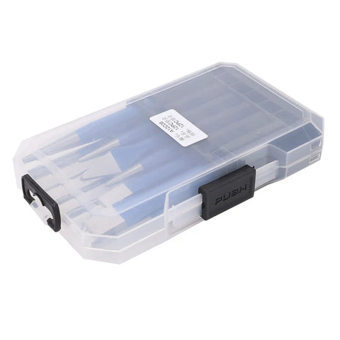 Awesome 12 Pc Chisel Punch Kit With Plastic Case For Precision Engineering, Fine Polishing And Engraving Projects Using Durable Crv Chrome Steel Tools. Clear plastic case with labeled chisel punch set