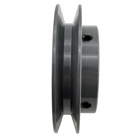 Side view of One Eighth Inch Bore V Belt Pulley With 3.45 Inch Outer Diameter One Groove Cast Iron Motor Sheave For A 3L 4L Belts Built Tough Replacement Drive Component showing groove and shaft hole