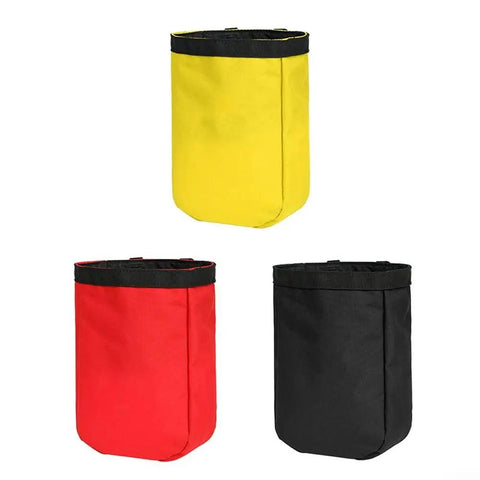 Three colorful 2L nylon climbing tool bags, including red, yellow, and black, for hiking and outdoor adventures.