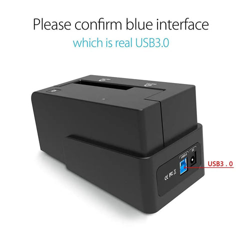 No Sweat Heavy Duty 2.5 And 3.5 Inch Compact External Hard Drive Enclosure Dock for USB 3.0 to SATA with visible blue USB3.0 interface.