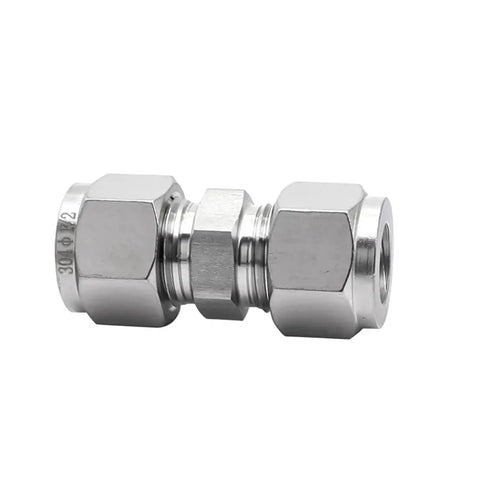 Heavy Duty Stainless Steel Compression Union Fitting 1/16 To 1 Inch Tube OD 316L Equal Coupler With UNF Nut Lock 6000 PSI