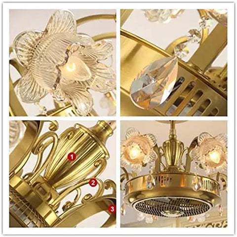 Vintage Retro Ceiling Fan With Crystal Light Fixture And Remote Control For Living Room Dining Bedroom intricate crystal and floral details