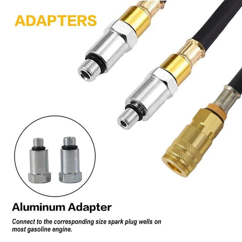 ZEAJSRU cylinder leak-down tester kit with gauges; aluminum spark plug adapters M10/M12/M14/M18 for gasoline engines