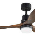 52 Inch Black Ceiling Fan With Lights, Low Profile Farmhouse Style With LED Light Kit, featuring 3 solid wood blades and quiet motor.