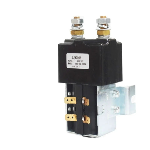 Heavy Duty DC Contactor Switch For 48 Volt 200 Amp Motor Controllers, ZJW200A model with silver terminals for reliable power.