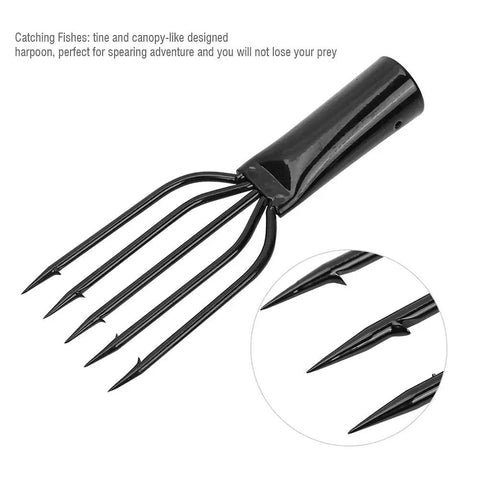 Five Prong Canopy Stainless Steel Fishing Harpoon Gig Fork With Barbed Hooks For Spearfishing Salmon Eel Frog Heavy Duty Fish Spear