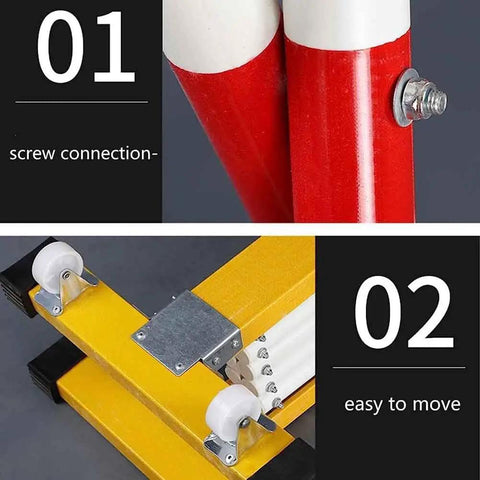Heavy Duty Retractable Safety Barricade With Mobile Traffic Guardrail showing screw connection and wheels for easy movement.
