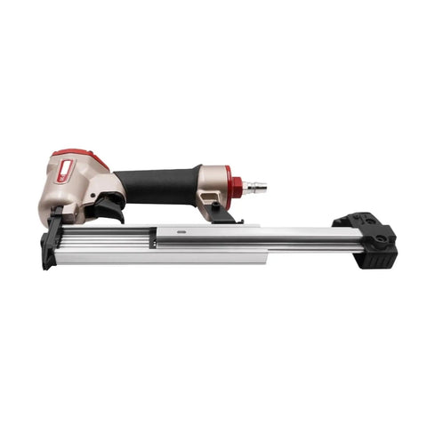 Pro Grade 18 Gauge Pneumatic Brad Nailer And Construction Stapler for Furniture Upholstery, showing ergonomic handle and aluminum body.