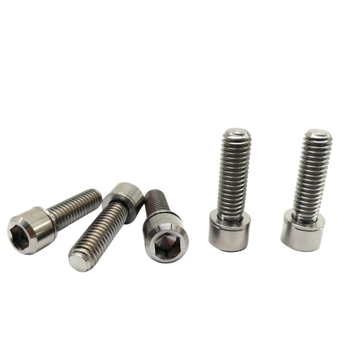 Rugged Aerospace Grade Titanium Bike Bolts M6X19mm Allen Hex Socket Set Of 10 Includes Washers positioned against a white background.