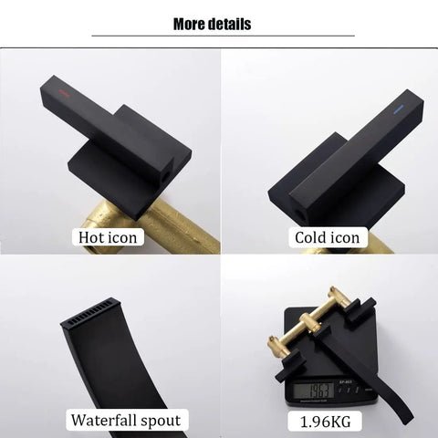 Matte Black Wall Mount Bathtub Filler With High Flow And Extra Long Reach Dual Handle Bath Filler Faucet Set details