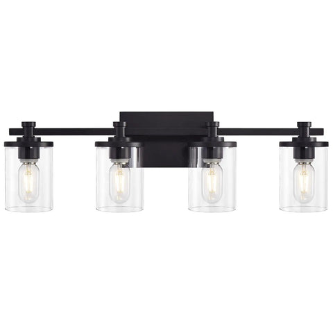 4 Light Black Vanity Light Fixtures For Modern Bathrooms Over The Mirror With Clear Glass Shades And Durable Metal Base