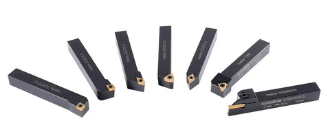 1/2 Inch Shank 7 Piece Indexable Carbide Turning Tool Set With 10 Extra TiN Coated Inserts for smooth cutting of steel and cast iron