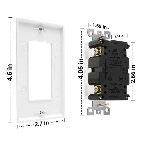 10 Pack GFCI Outlet 15 Amp Self Test Receptacles With Tamper Resistant Weather Resistant LED Indicator Decor Wall Plates And Screws Indoor Outdoor Use UL Listed Duplex Grounded Receptacles dimensions