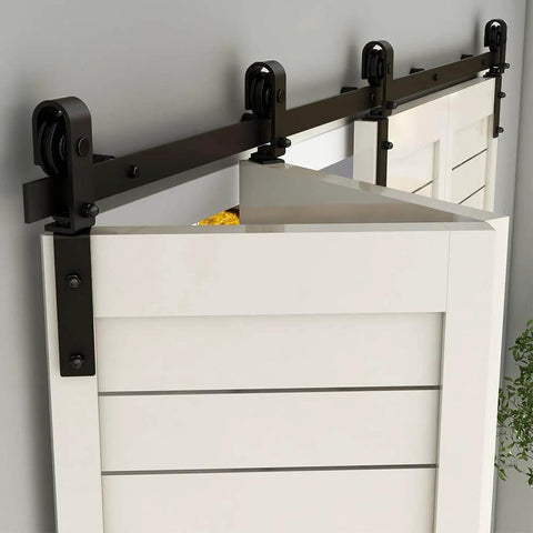 72 Inch Bi Fold Barn Door Hardware Track Kit For Four Doors Heavy Duty Sturdy J Shape System Easy To Assemble Smooth And Quiet