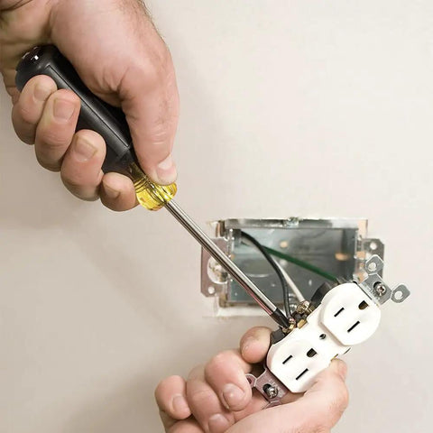 Using Precision Machined Phillips Screwdriver with Cushion Grip, Number 2 Tip, Made In USA, Tip Ident for electric outlet work
