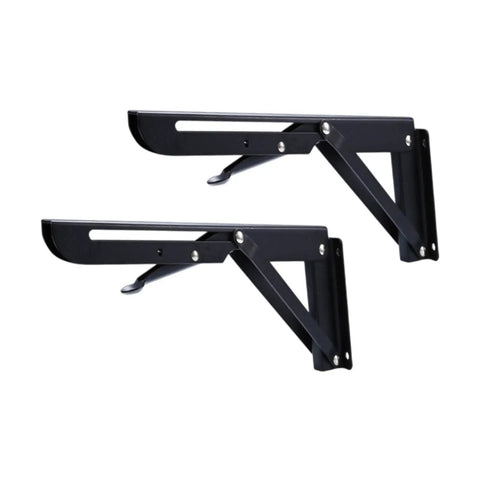Heavy Duty Folding Shelf Brackets Set For DIY Shelves, black steel, 8-inch triangle table supports, wall mount, space saving design