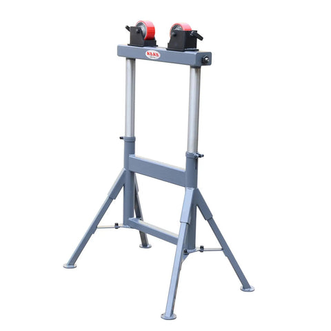 Rock Solid Heavy Duty Adjustable Pipe Roller Stand Built Tough For Welding Fabrication And Fit Up Projects Handling Up To 1100 Lbs Like A Champ with smooth rolling wheels.