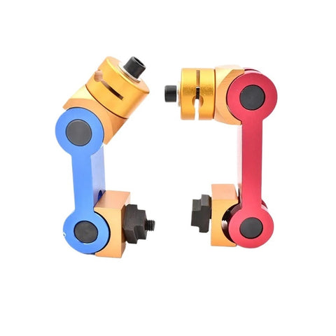 1Pcs Universal Adjustable Cnc Mill Workpiece Stop Positioner For Lathe Machining With Multi Function Locator Tool And M10 Mounting Bolts Pro Grade Shop Essential in blue and red colors, used for precision milling.