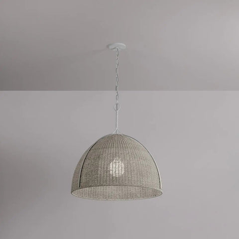Top Shelf One Light Handwoven Dome Pendant Lamp With Vintage Gold Leaf Finish Heavy Duty Steel Customizable Hang Height Damp Rated Bathroom Ceiling Fixture Slick Organic Vibe For Any Space, showcasing woven rattan design, 28.5-inch wide.