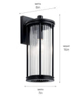 Lit 16 Inch Outdoor Wall Light 1 Light Sconce With Clear Ribbed Glass In Black Finish, Classic Outdoor Lighting