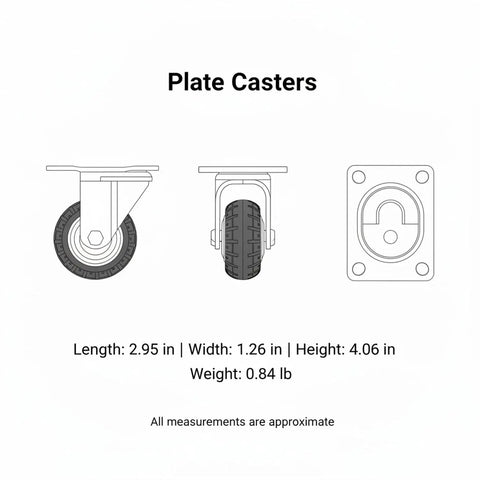 Heavy Duty Swivel Plate Caster Wheel With Solid Metal Mounting Bracket dimensions 2.95x1.26x4.06 inches, 0.84 lb, designed for hand trucks.