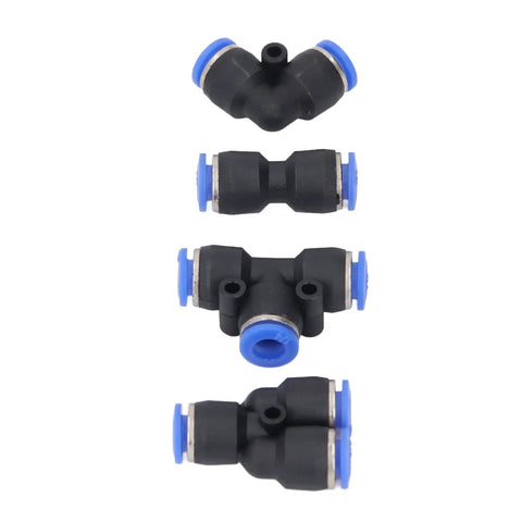 Jiawu 40 Piece Push To Connect Pneumatic Fitting Kit With Splitters Elbows Tees And Straight Connectors For Air Tubing Projects Versatile All Inclusive Toolset Perfect For Any DIY Job, black plastic elbow tee fittings