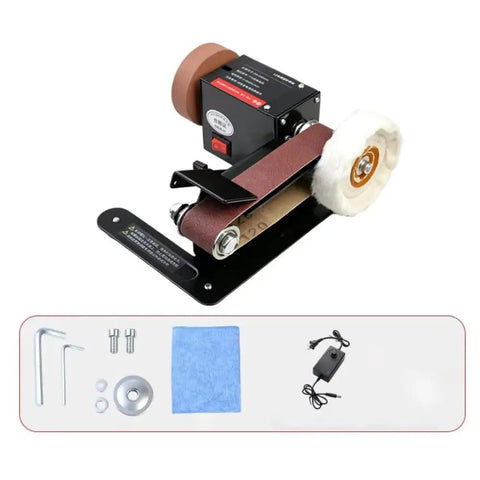 Badass Little Desktop Electric Belt Sander Kit With Variable Speed Control features sanding belt and polishing wheel for versatile use.