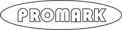 Promark logo in oval shape with bold uppercase lettering in black outline on white background.