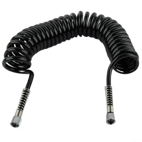 Kickass Flexible PU Coil Hose Built For Pro Airbrush Sessions With No Sweat Leak Resistant Connectors And Secure Clamps For Super Smooth Air Flow On Cool Jobs Without Drips Keeping Gear In Prime Daily black 3 meter coil hose with metal connectors