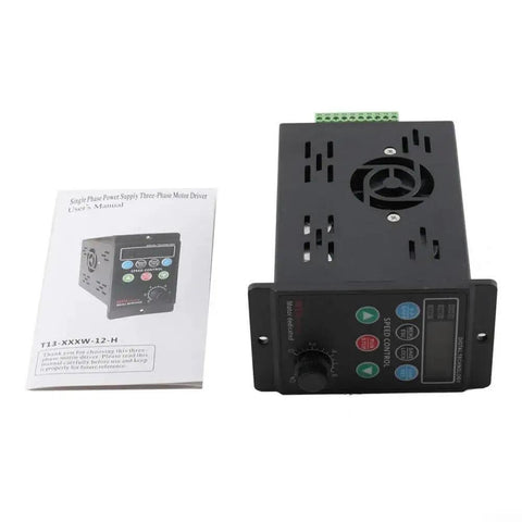 Single To Three Phase Variable Frequency Drive Inverter 110V 220V 1HP 750W VFD With RS485 Interface For Three-Phase Motors, 0-99Hz V/F Control, Smooth Speed Regulation, Plug And Play Garage Ready DIY Machinery, black metal unit with manual