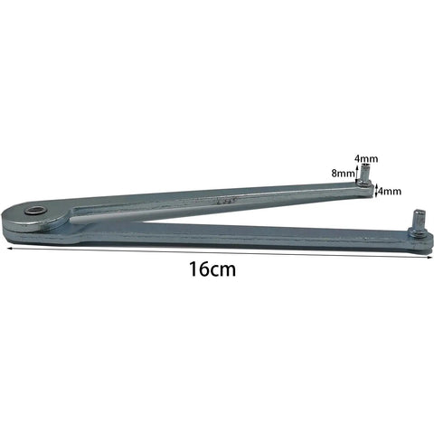 Adjustable Universal Angle Grinder Spanner Wrench For Round Drilled Nuts, 16cm steel tool with multiple size fitting options.