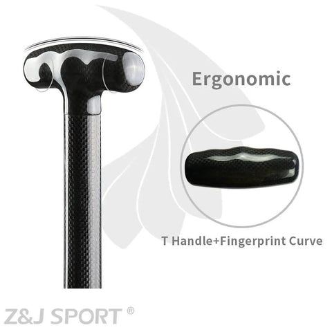 Full Carbon Fiber Dragon Boat Paddle With T Handle, IDBF Approved Race Paddle, ergonomic T handle close-up.
