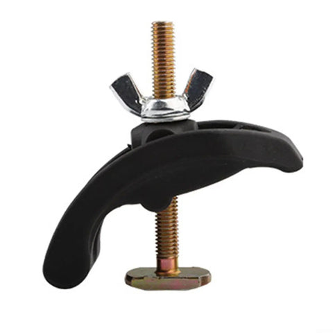 Heavy Duty Deskbloom CNC Engraving Machine Press Plate Clamp Fixture With Bow Clamp Design, black plastic handle, and nut.