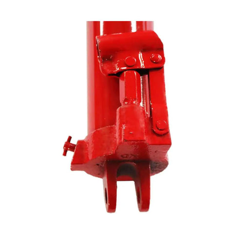 Close-up of red steel base of Heavy Duty 12 Ton Hydraulic Long Ram Jack With Handle For Engine Lifts And Cranes, Built Tough