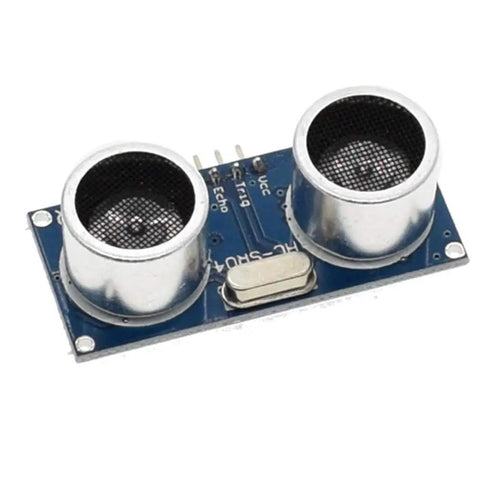 Ultrasonic Sensor Distance Module HC SR04 For Arduino And Nano Robots XBee ZigBee Projects High Precision 2cm To 500cm Less Than 15 Degree Beam IO Trigger 10us 10 Pack For DIYers And Makers Prototyping, close-up view of sensor with dual transducers.