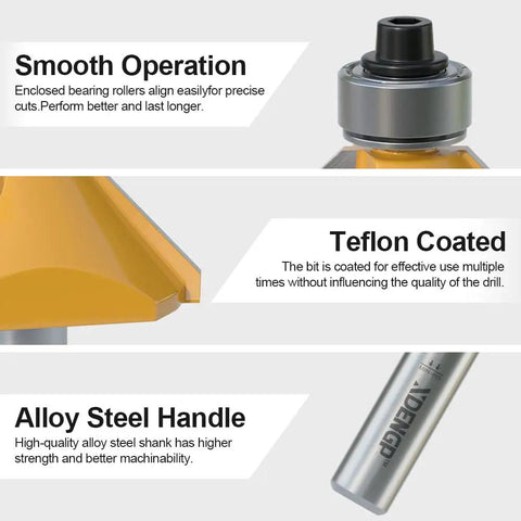 Close-up of 45 Degree Chamfer Router Bit With Three Quarter Inch Cutting Length And One Half Inch Shank Carbide Edge Bevel Bit