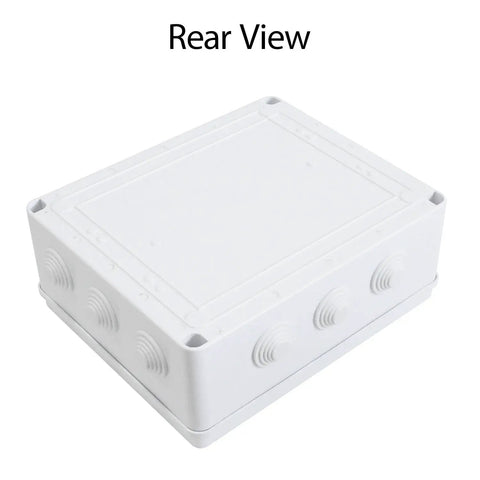 Rear view of Rugged ABS Plastic IP65 Weatherproof Electrical Junction Box Enclosure for Outdoor Projects, white, 11.8x9.8x4.7 inch.