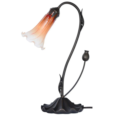 Orange Lily Flower Blown Glass Table Lamp, 1 Light, accent lighting, modern glass decor, E12 bulb compatible, on black base
