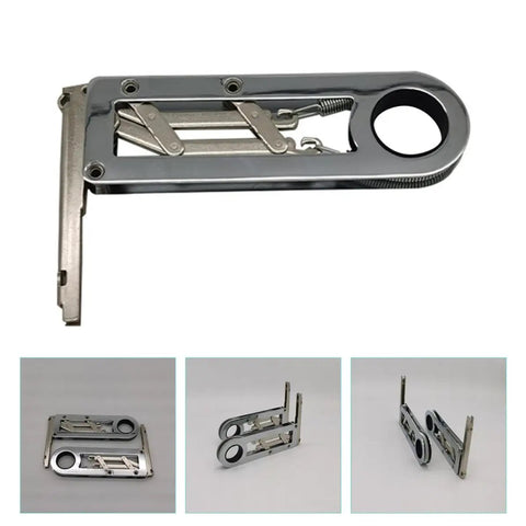 90 Degree Self Closing Cabinet Hinge for Corner Cabinets Chrome Plated Steel displayed flat with detachable parts