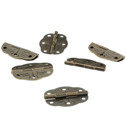 Six Sets Of Mini Bronze Colored Cabinet And Drawer Door Hinges With Soft Close Dampers For Quiet No Slam And Smooth Move Ideal For Jewelry Boxes And Small Furnishings 30x22mm displayed