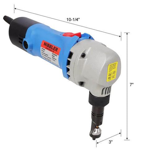 Powerful 500W Sheet Metal Nibbler cuts 16 gauge steel aluminum and plastic at 2000 RPM with one point six millimeter capacity