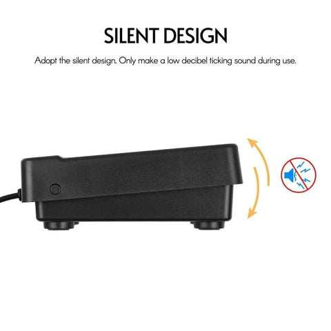 Rock Solid Sustain Pedal With 3.5mm And 6.35mm Interface side view showing silent mechanism and non-slip base design.