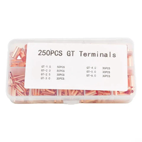 Dope 250Pcs Wire Ferrules Kit featuring 7 AWG Sizes From 6 To 18, Premium Red Copper Non Insulated Electrical Butt Terminals For Serious Auto Marine And Home Wiring Projects That Need Top Tier Connections, 250-piece box
