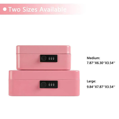 Steel Cash Box Safe With Combination Lock Pink Money Safe Box With Removable Coin Tray Medium Size 7.87 By 6.30 By 3.54 Inches Durable Steel Construction.