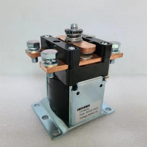 Rock Solid Heavy Duty 300Amp Solenoid Relay Switch for Golf Cart and Electric Forklift close-up view with copper and alloy components.