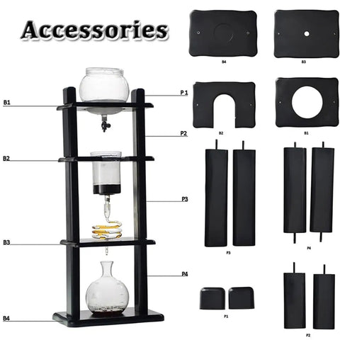 Grab Your Mug And Enjoy This Hella Smooth Cold Brew Coffee Maker Dripper Tower featuring accessories and parts layout.